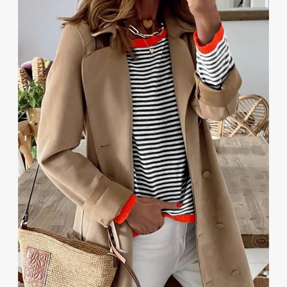 Striped Black and White Top with Red Accents - Picture 2 of 6